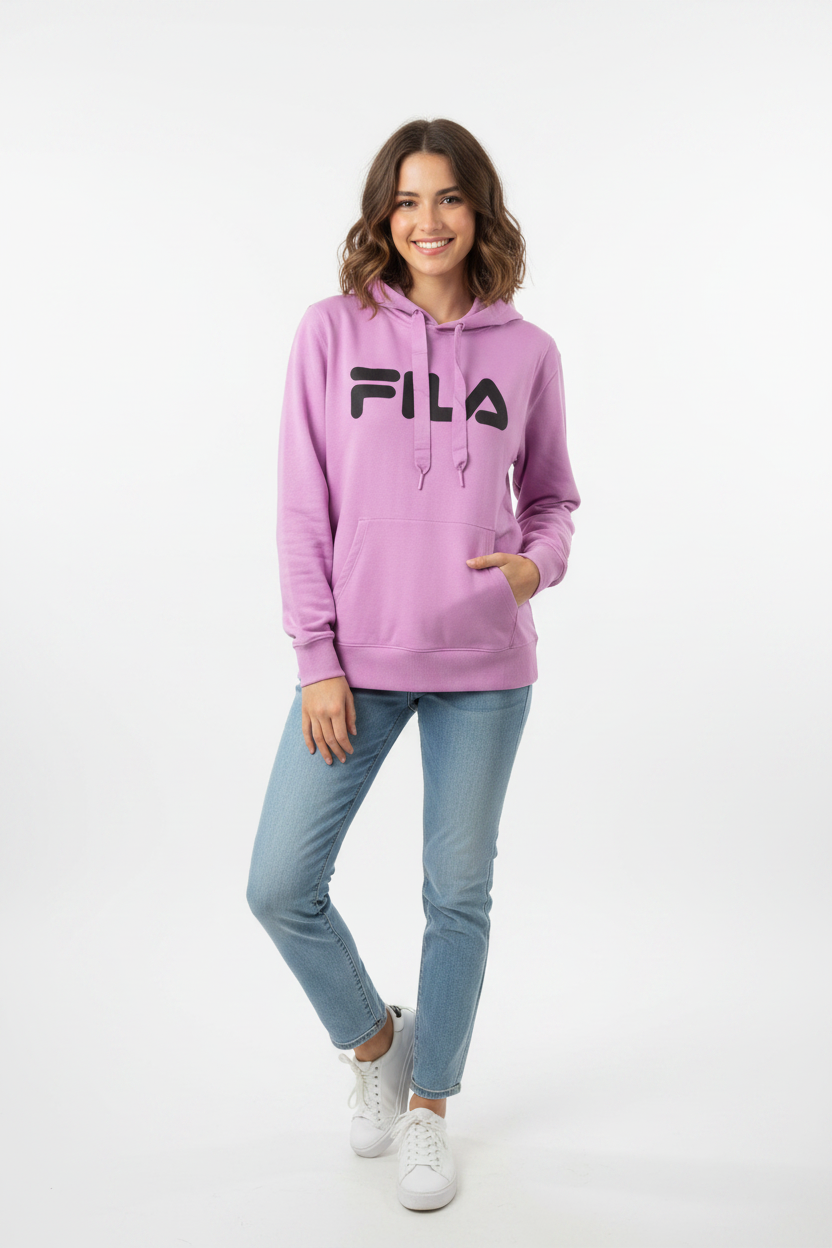 Model - Lavender FILA Hoodie Front