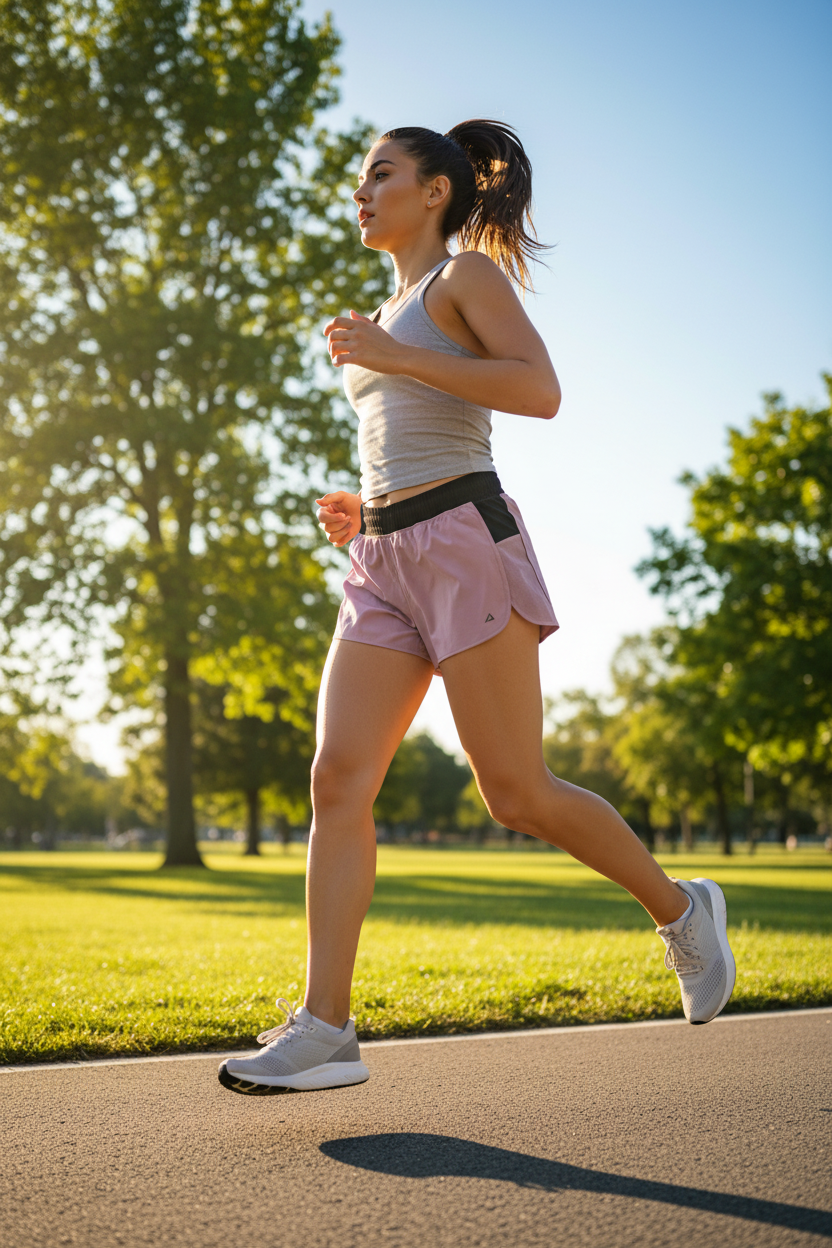 Model running pink shorts