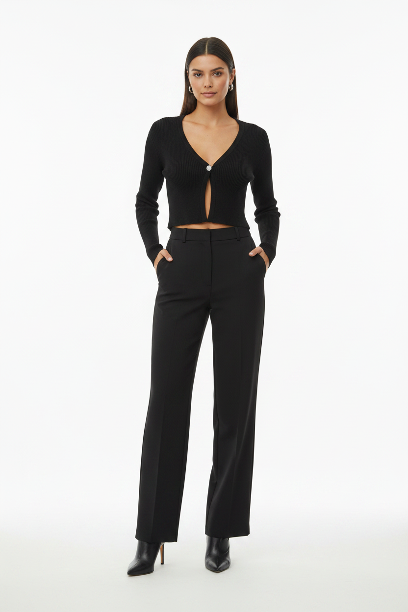 Model Wearing Black Cardigan