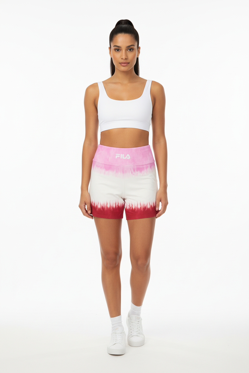 Model wearing FILA Tie-Dye Shorts
