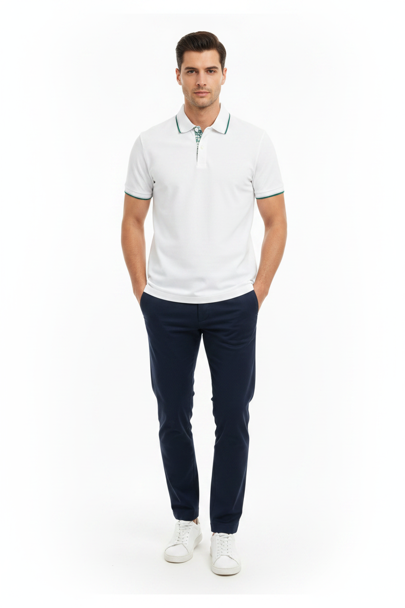 Model Wearing White Polo
