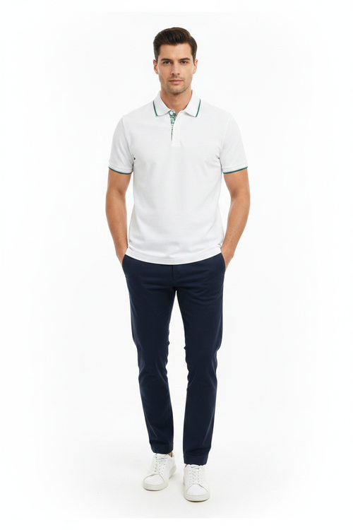 Model Wearing White Polo
