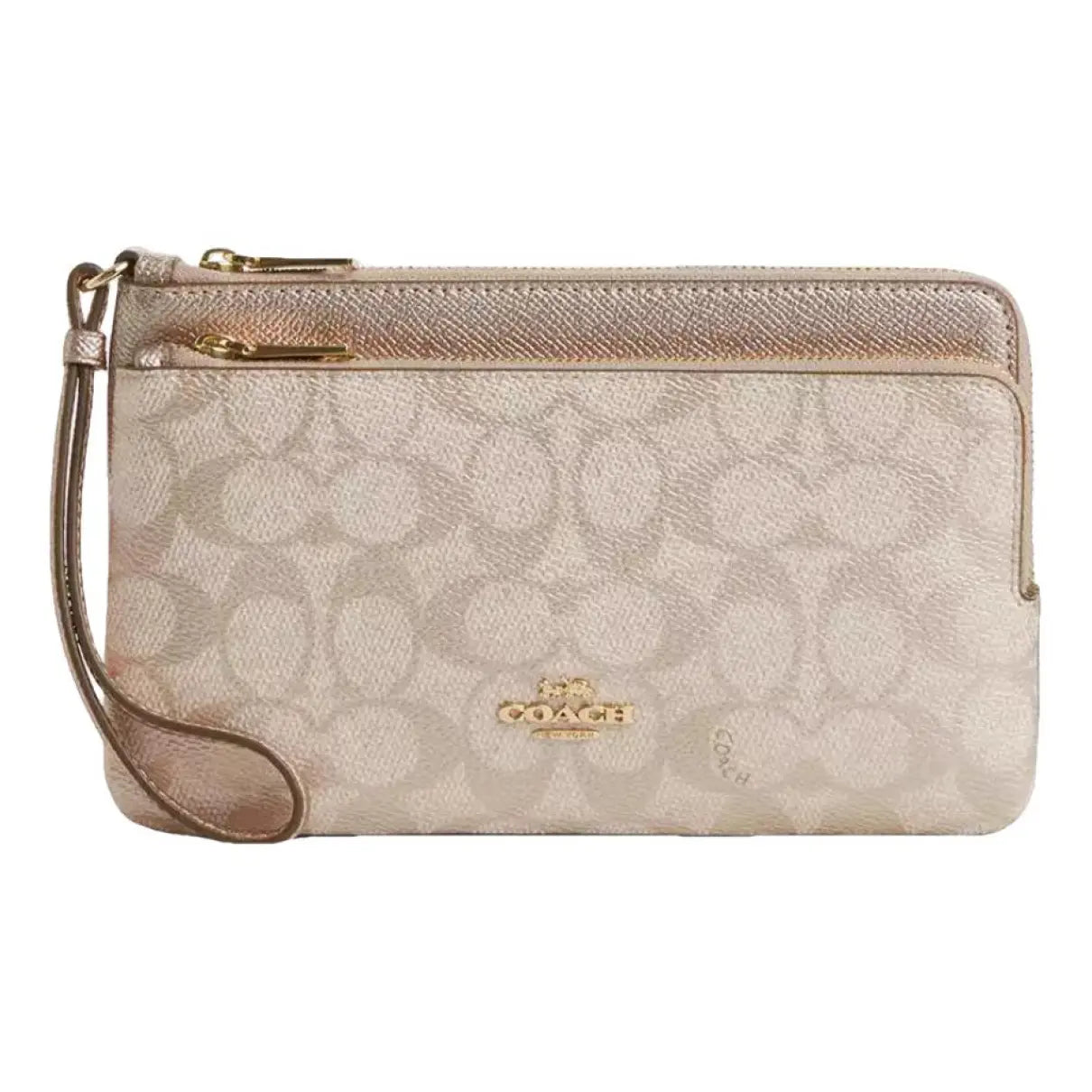 NWT Coach Double Zip Wallet In Signature Canvas Color Gold/Champagne Multi