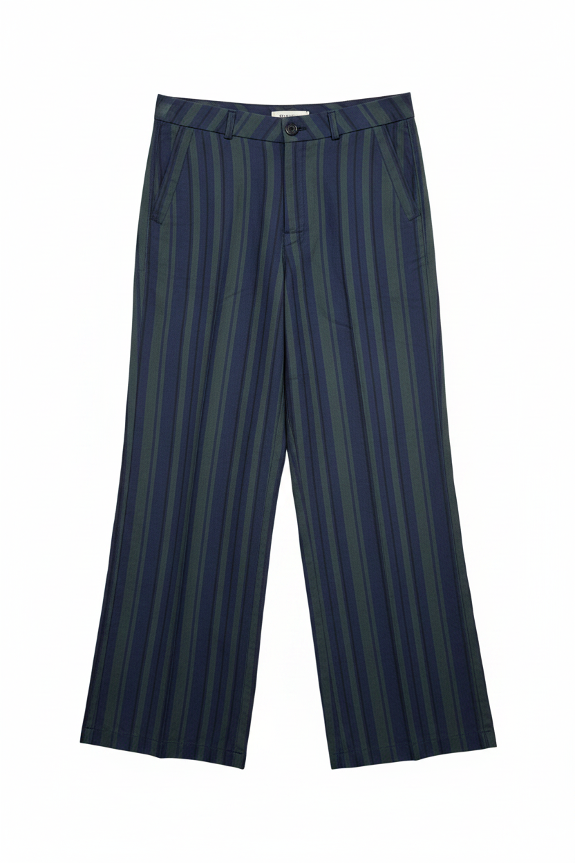 Navy Striped Trousers - Front