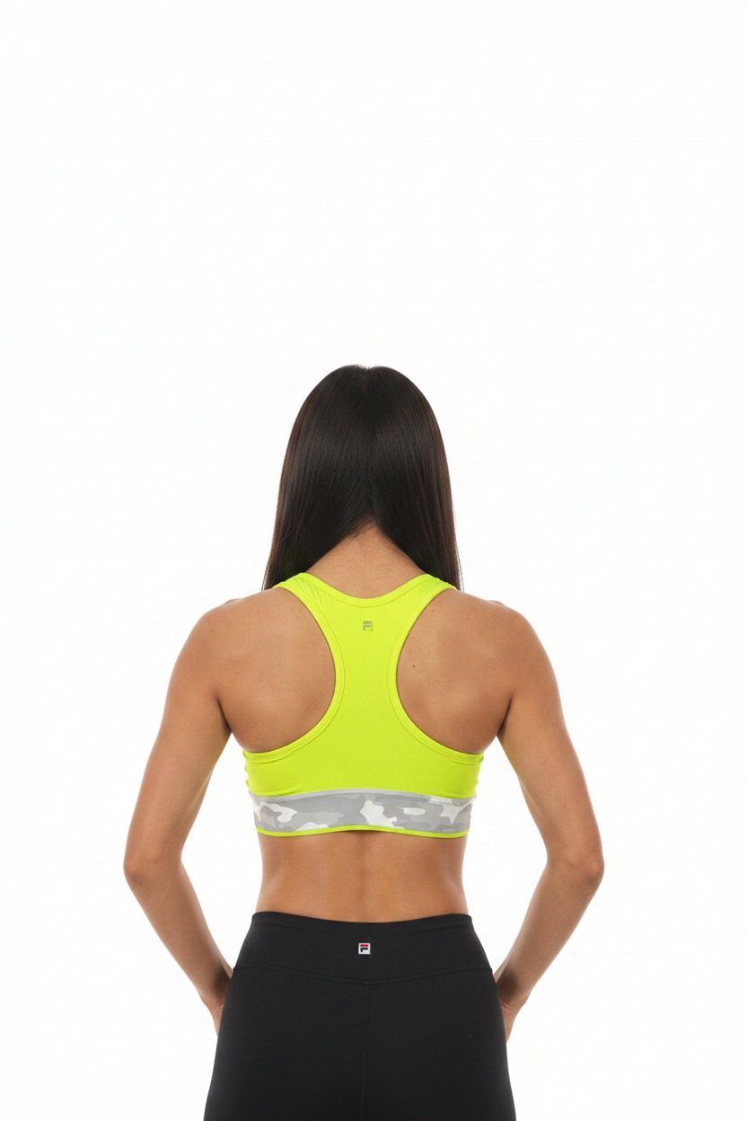 Neon Yellow FILA Sports Bra - Model Back