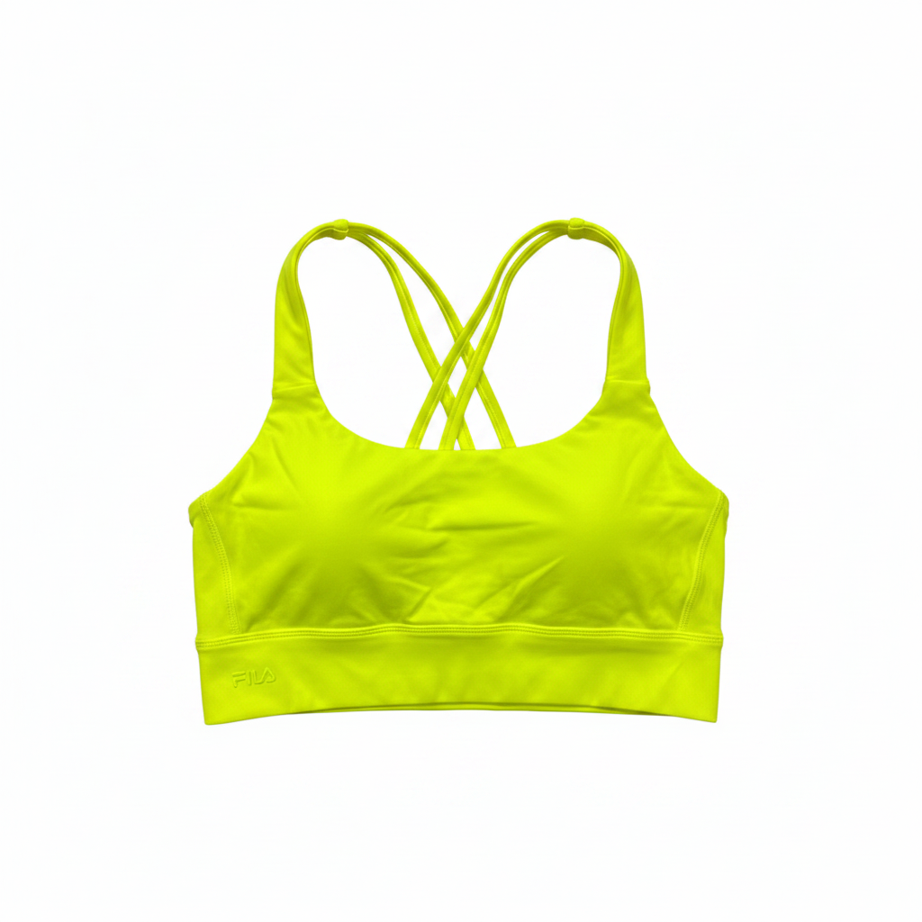 Neon Yellow Multi-Strap Sports Bra - Flat Lay