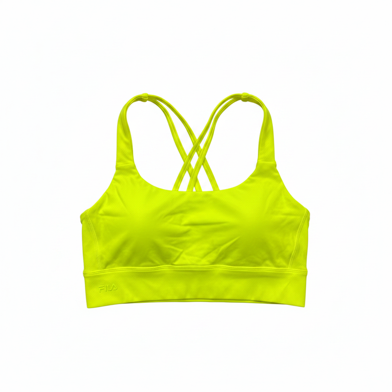 Neon Yellow Multi-Strap Sports Bra - Flat Lay