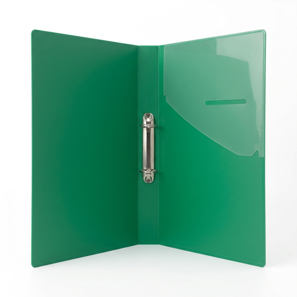 Open green clip file on a white studio background