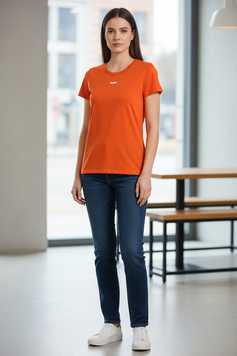 Orange G-Star RAW T-Shirt on Lady Model