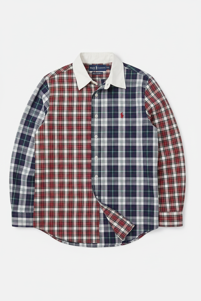 Patchwork Plaid Shirt – White Background