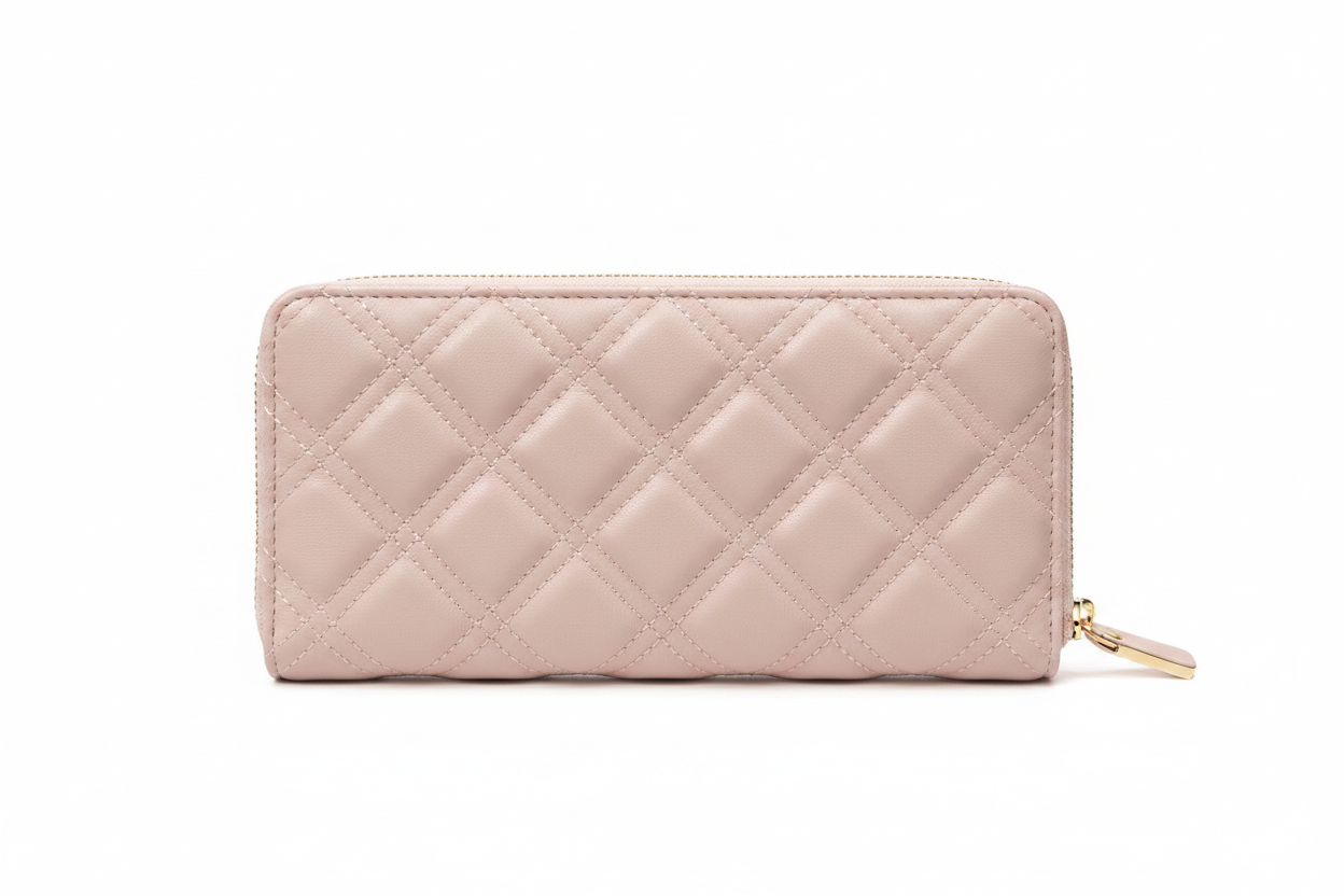 Pink Quilted Wallet - White Background