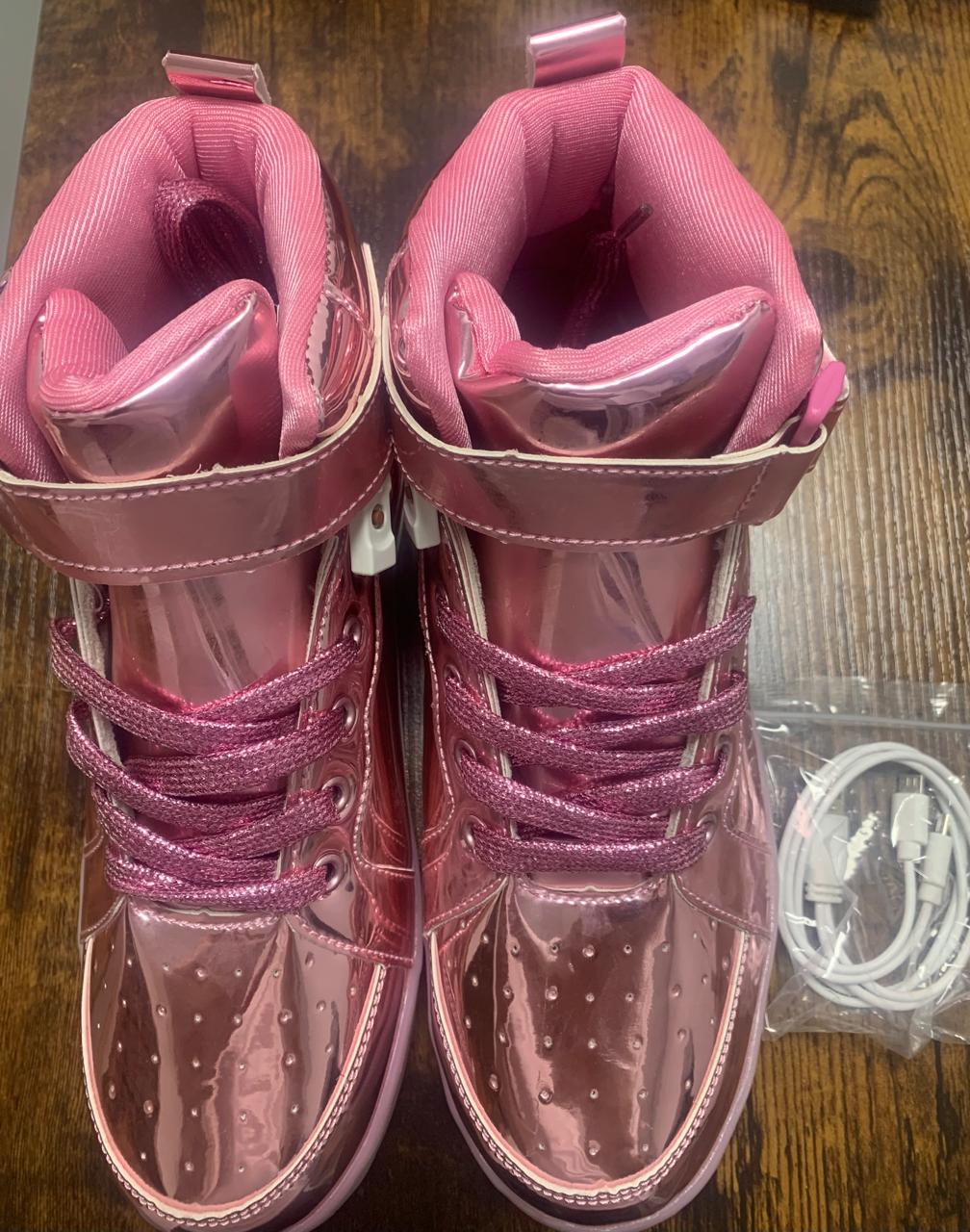 Size: 40 - DIYJTS Kids LED Light Up Shoes, Fashion High Top LED Sneakers USB Rechargeable Glowing Luminous Shoes, Pink