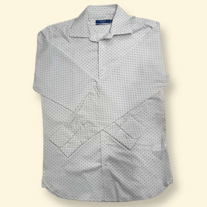 قميص ساكور براذرز رجالي أبيض بقصّة Slim Fit ونقشة نقاط زرقاء - ملابس رسمية كلاسيكية