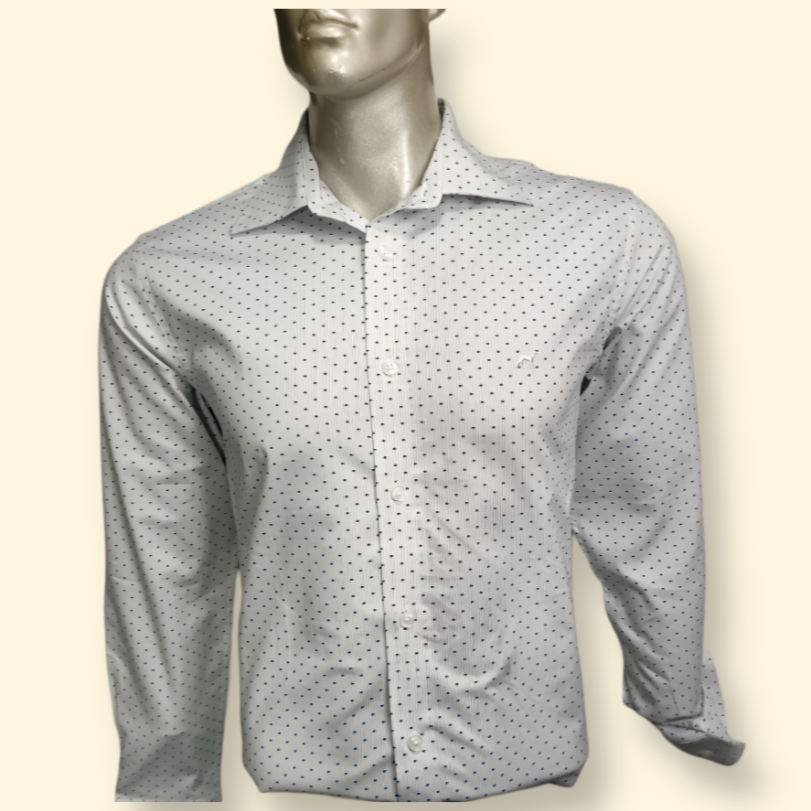 Sacoor Brothers Men's Slim Fit White Shirt with Blue Polka Dot Pattern – Classic Formal Wear