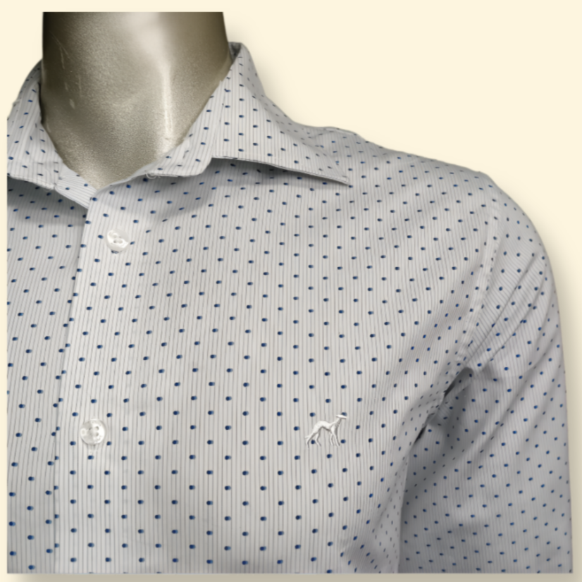 Sacoor Brothers Men's Slim Fit White Shirt with Blue Polka Dot Pattern – Classic Formal Wear