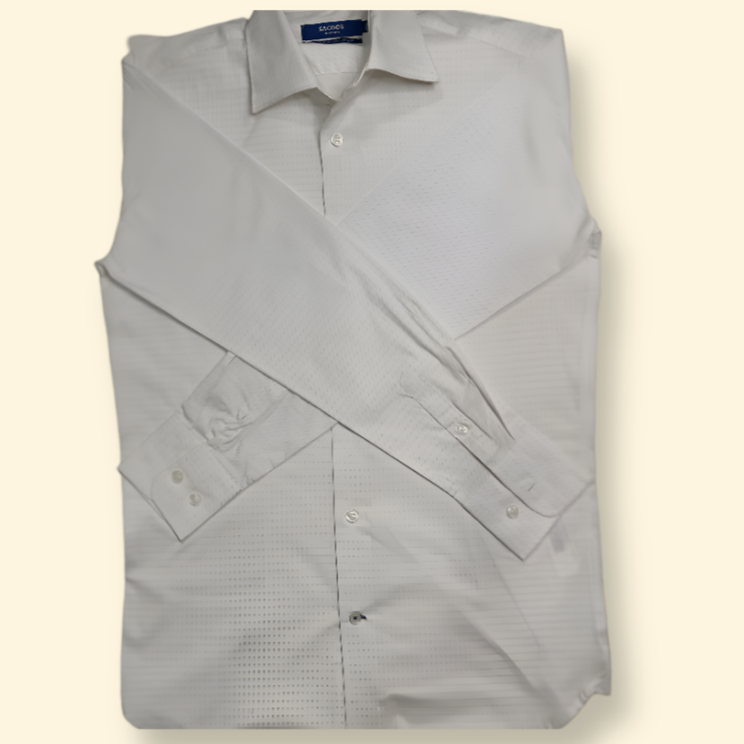 Sacoor Brothers Men's White Classic Shirt with Subtle Micro Dot Design – Slim Fit Formal Wear