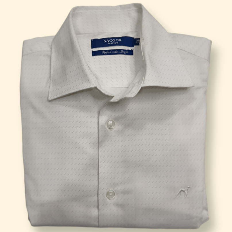 Sacoor Brothers Men's White Classic Shirt with Subtle Micro Dot Design – Slim Fit Formal Wear