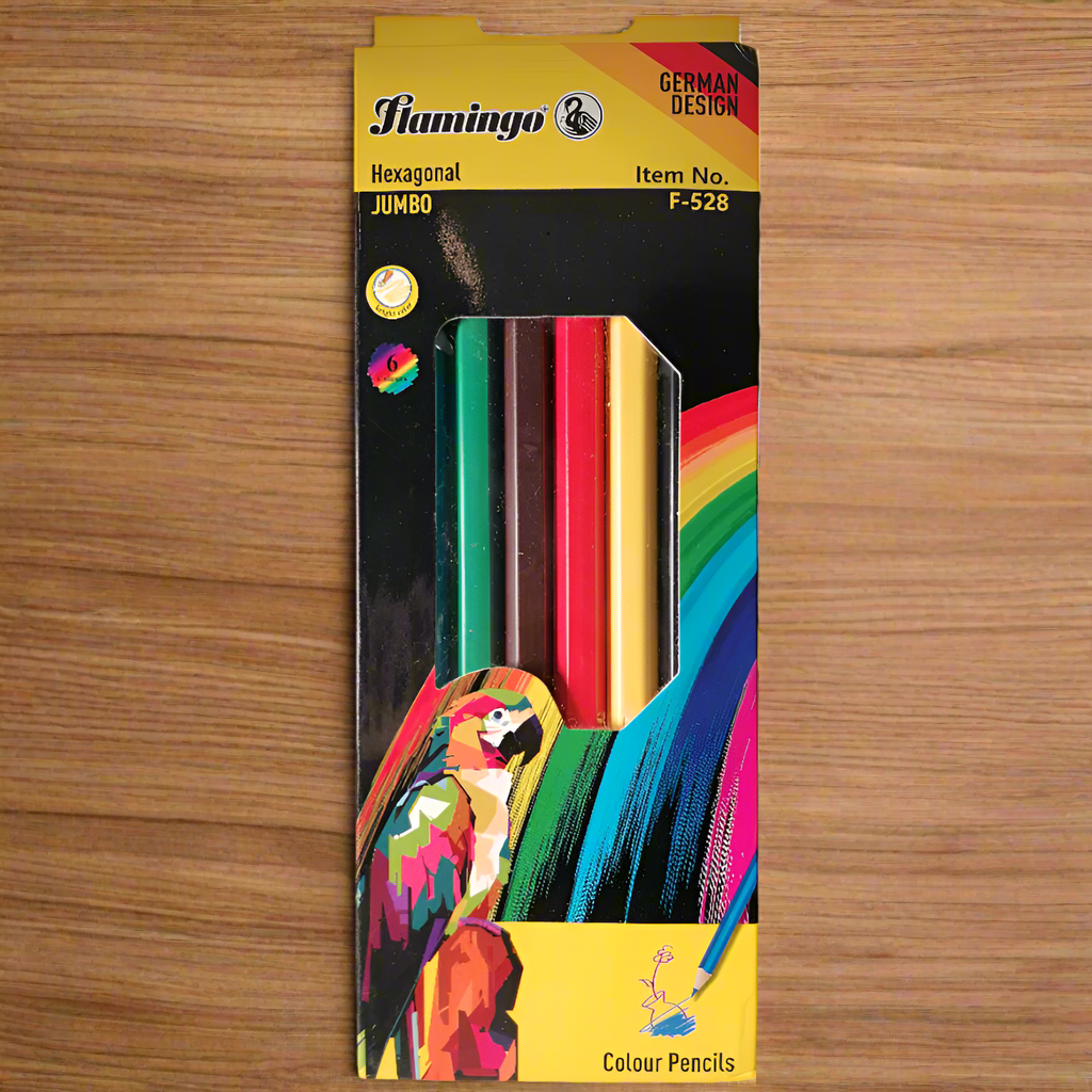 FLAMINGO COLOUR PENCIL HEXAGONAL JUMBO, F-528, 6 pieces