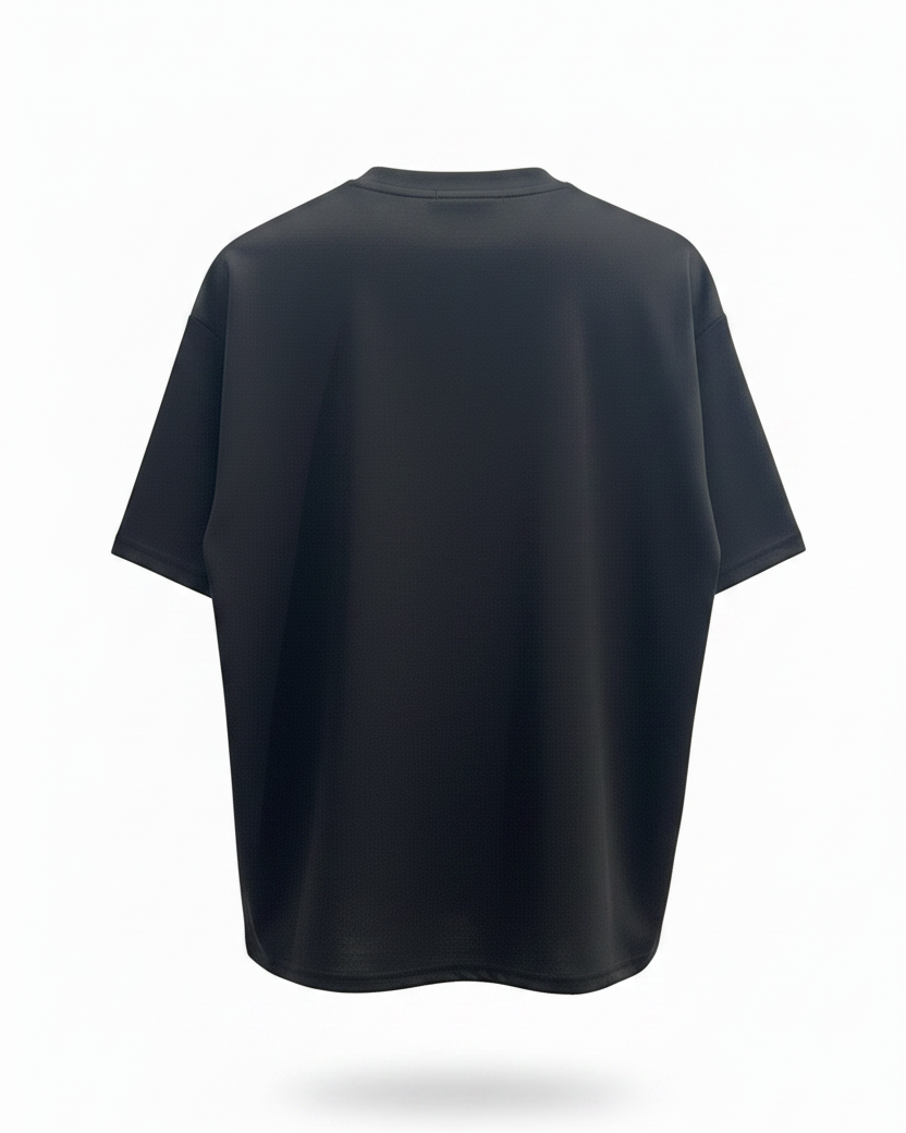 Plain black t-shirt back view no hanger
