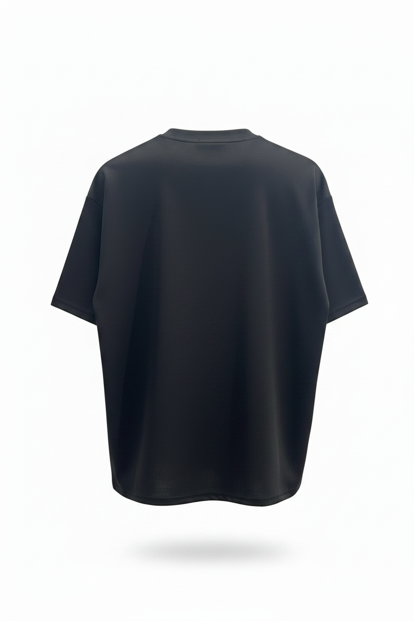 Plain black t-shirt back view no hanger