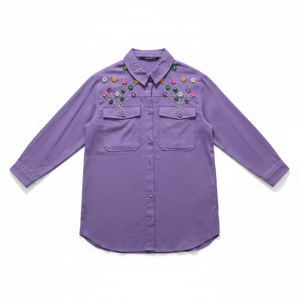 Purple embellished shirt white background