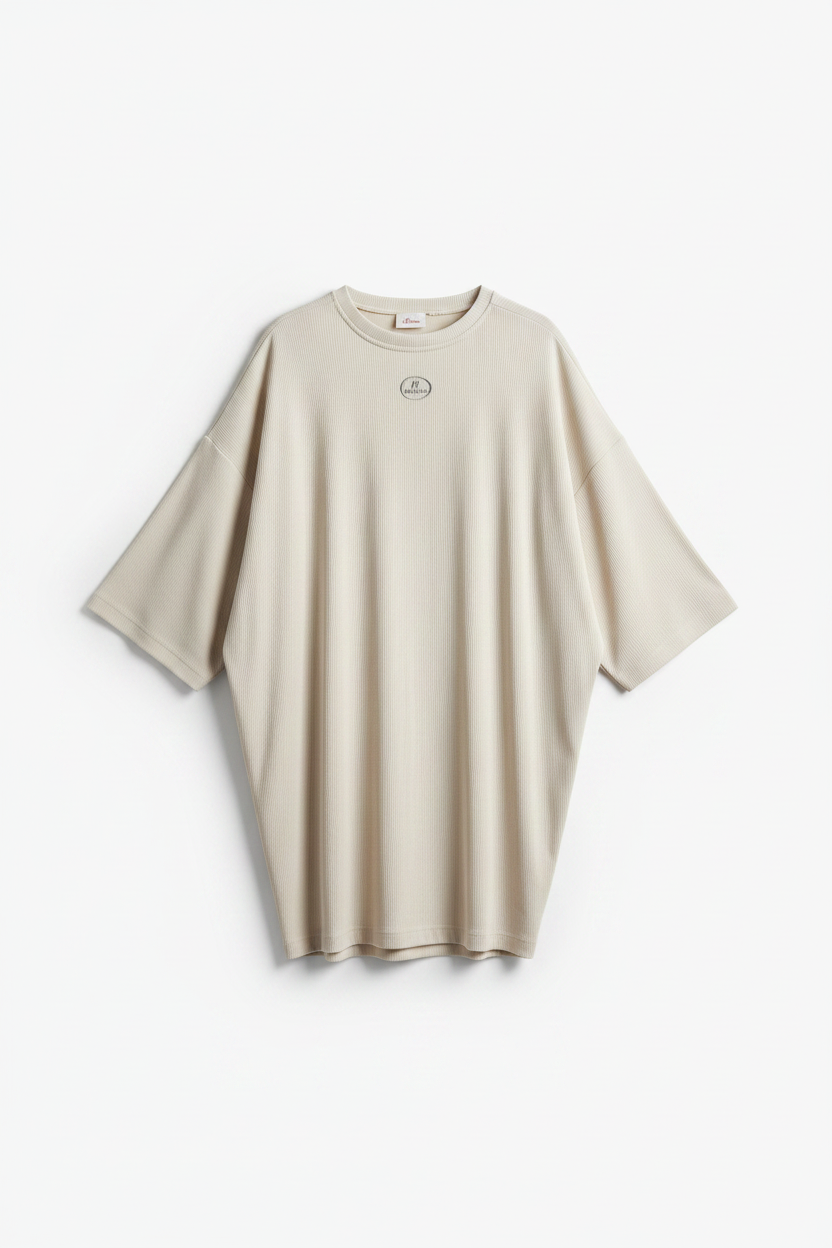 Ribbed Beige Tee - Circular Logo