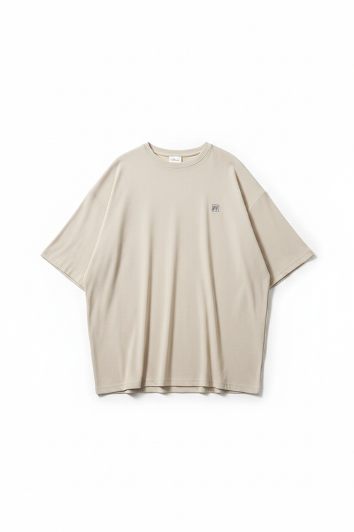 Ribbed Beige Tee - Square Logo