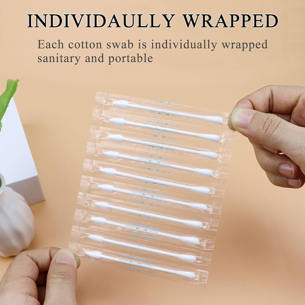 Sppry Portable Cotton Swabs Round-Pointed End - Individually Wrapped 100Pcs