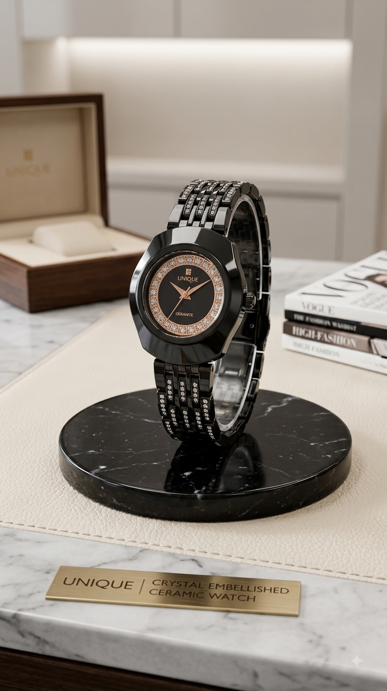 UNIQUE Black Ceramic Women's Watch