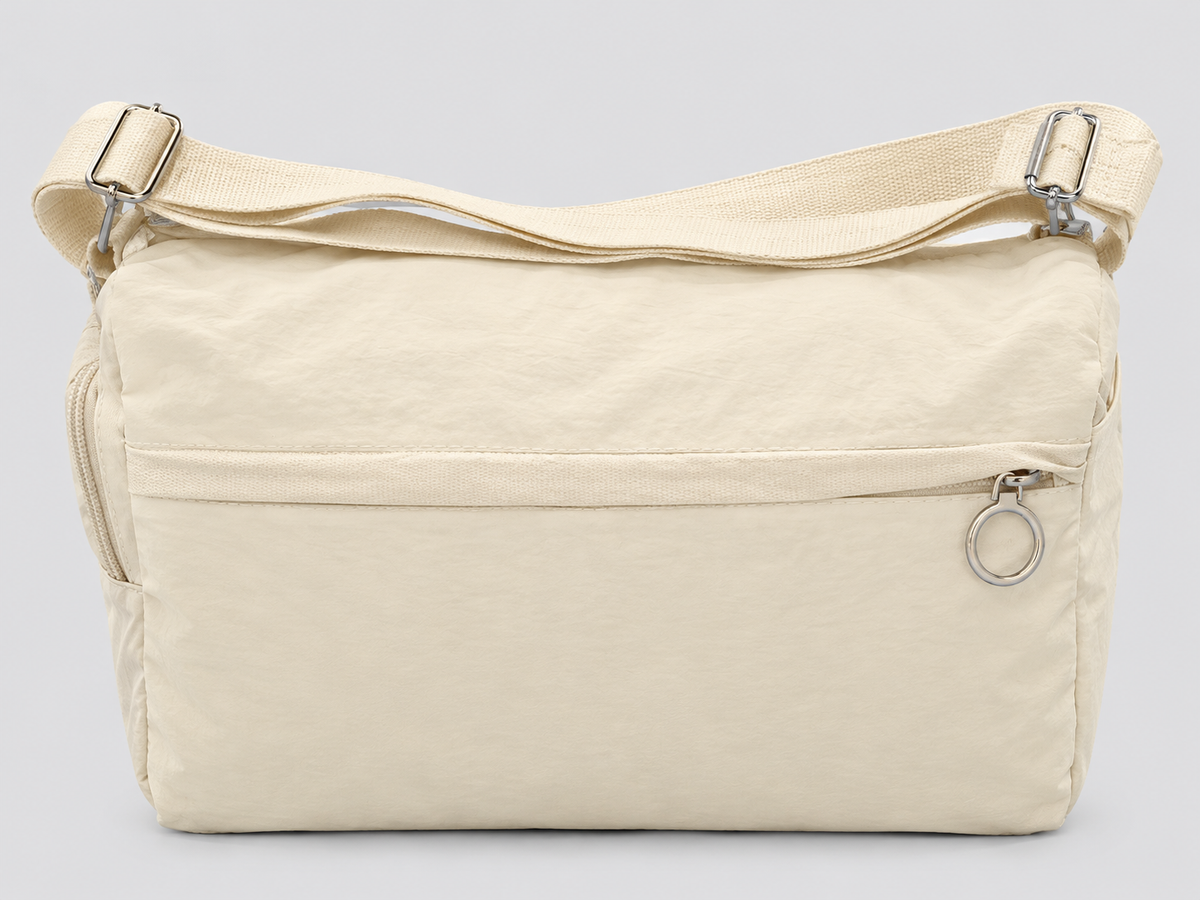 Bagco Cream Crossbody Bag with Front Zipper Pocket & Ring Pull xkbfq4110