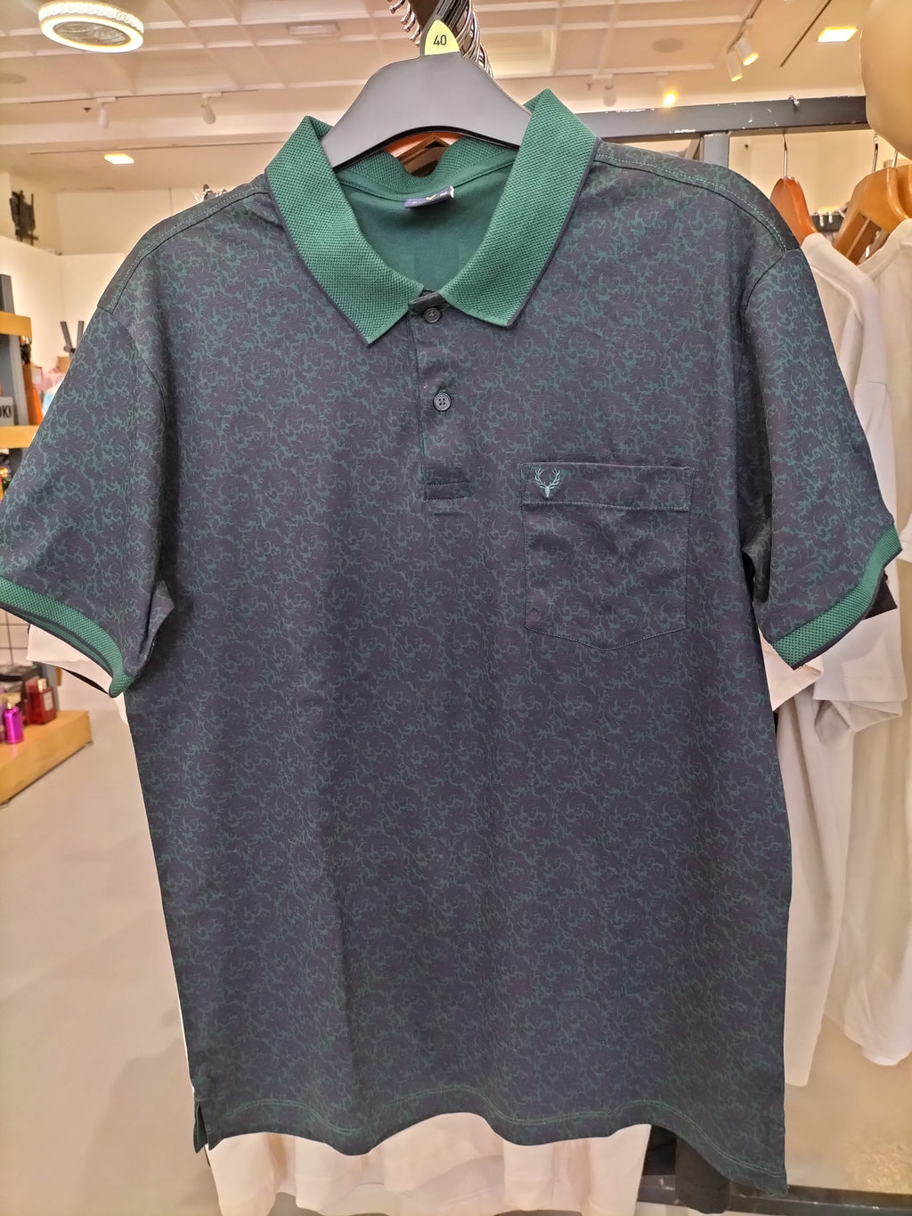 Allen Solly Green Polo T-Shirt with Floral Patterns and Chest Pocket