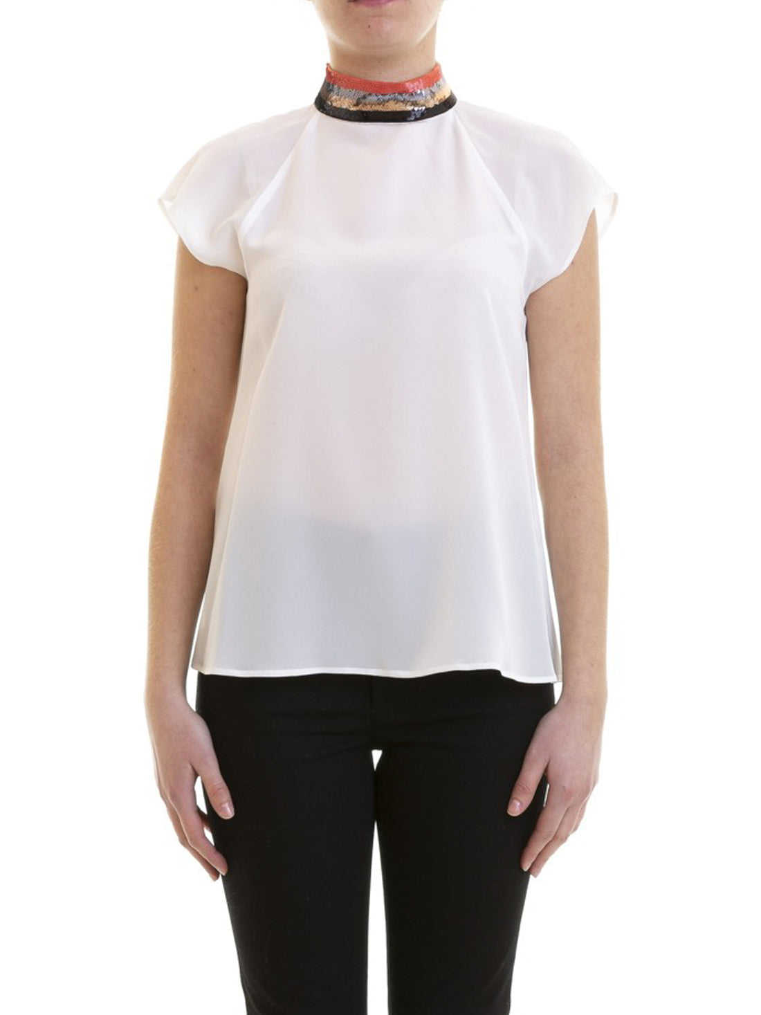 Emporio Armani Sequined collar silk blouse(  stained)
