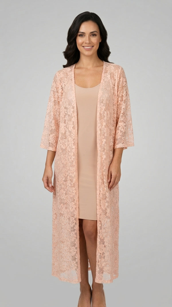 Mela London Long Lace  women Cardigan - Peach