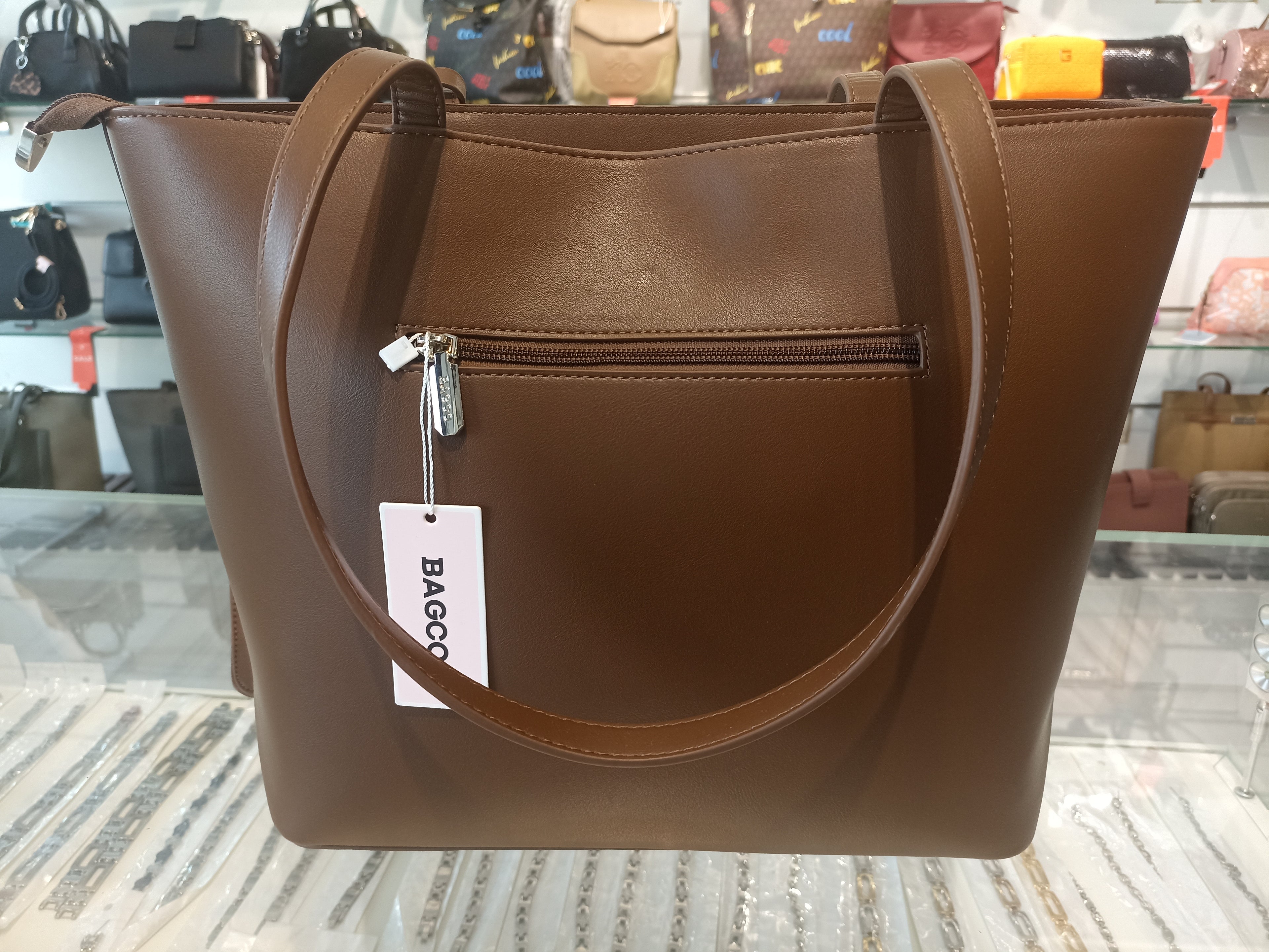 Beige and Brown Tote Bag with Small( BAGCO )