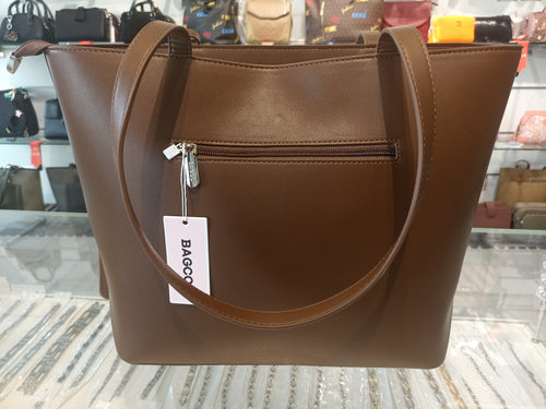 Beige and Brown Tote Bag with Small( BAGOO )