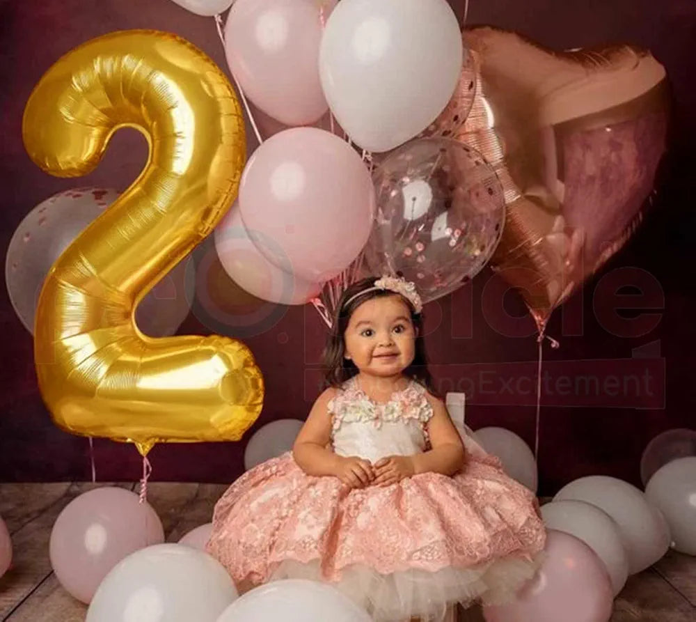 Propsicle 40 inch Birthday Foil 2 Number Helium Balloon Party Decoration Golden Pack of 1 | 2 Year No. Balloons Birthday/Anniversary | Two Number