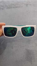 GUESS White & Teal Sport Sunglasses with Green Lenses
