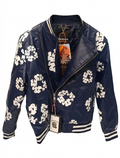 Hardsoda Leather Bomber Jacket  (Navy Blue)