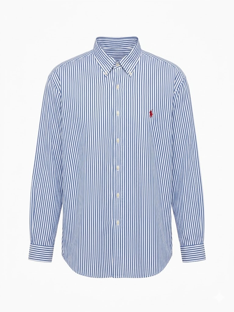 Polo Ralph Lauren men Classic Fit Button-Down Longsleeve - 'White/Blue Stripes' Red Logo