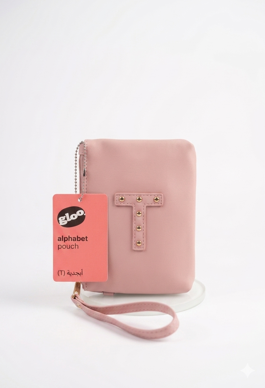Gloo Studded Alphabet T Pouch with Wrist Tag and Zipper Closure