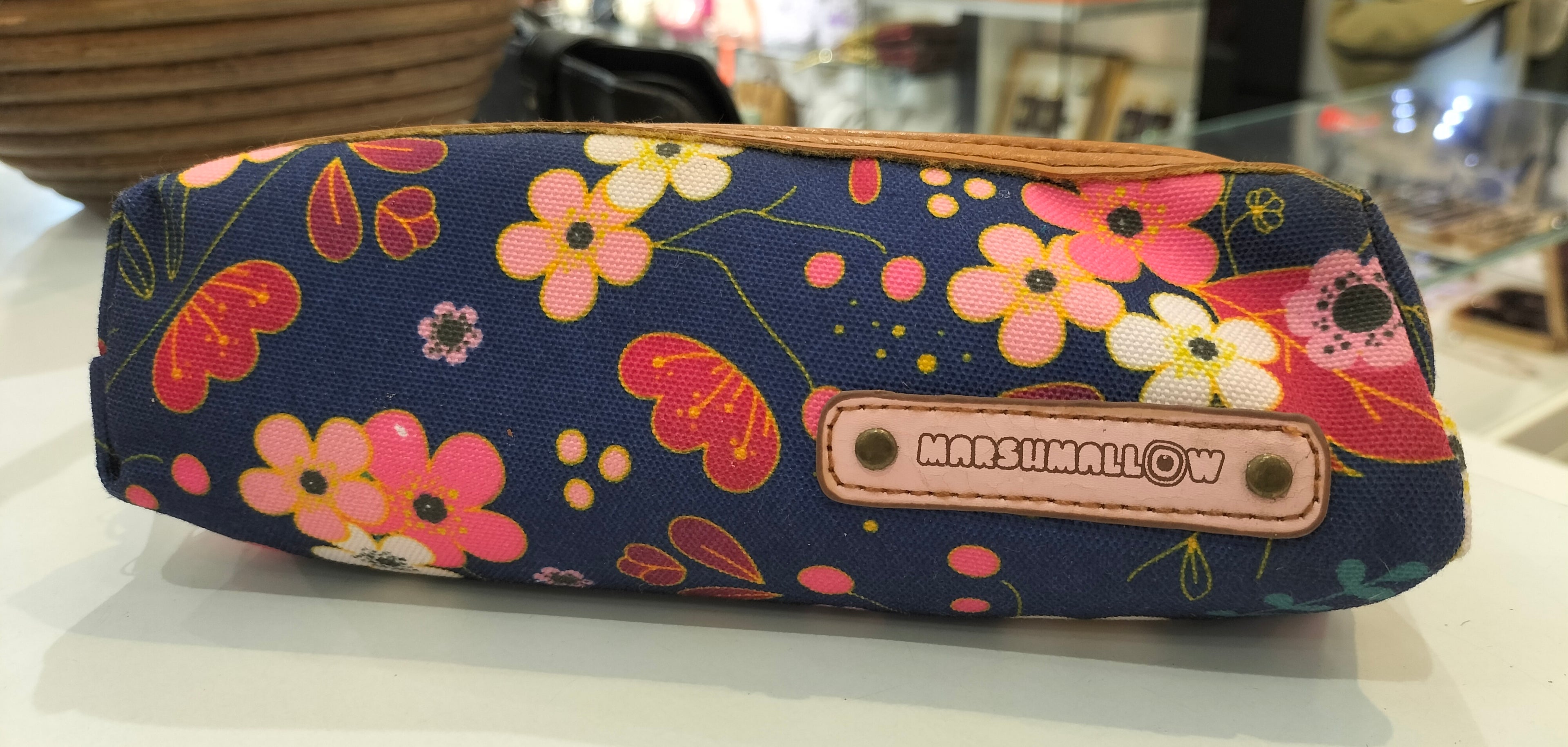 Marshmallow Blue Pencil Case with Floral Patterns