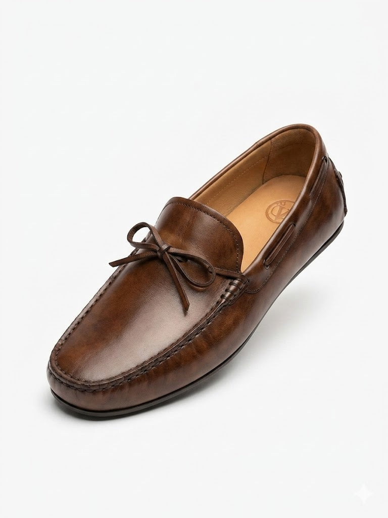 Massimo Dutti Burnished Leather Loafers 'Brown'