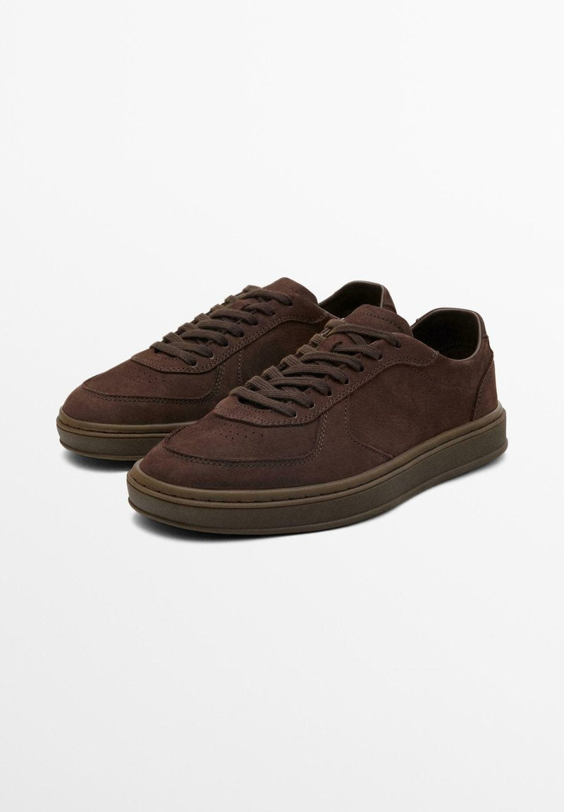 Massimo Dutti Men's 'Brown Leather' Lace-Up Soft Nappa Sneakers