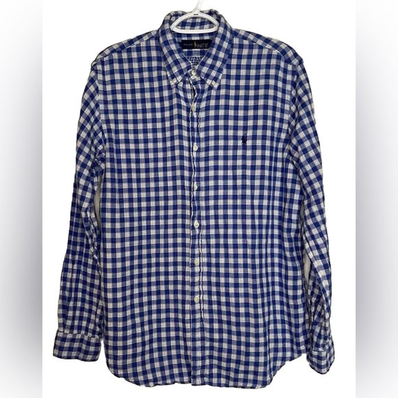 Ralph Lauren 100% Cotton Button Down Long Sleeve Blue/White Plaid Shirt Size 4XLT / 4TGL
