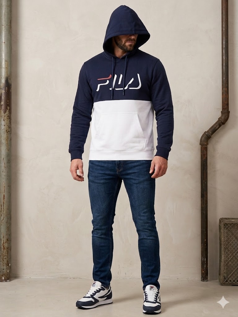 سترة بغطاء للرأس من FILA Maeryn 'أزرق كحلي / أبيض' مطبوعة - (SM21B806-410)