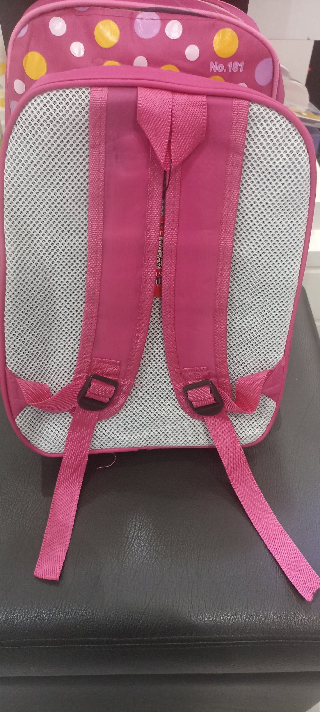 Pink kids backpack.