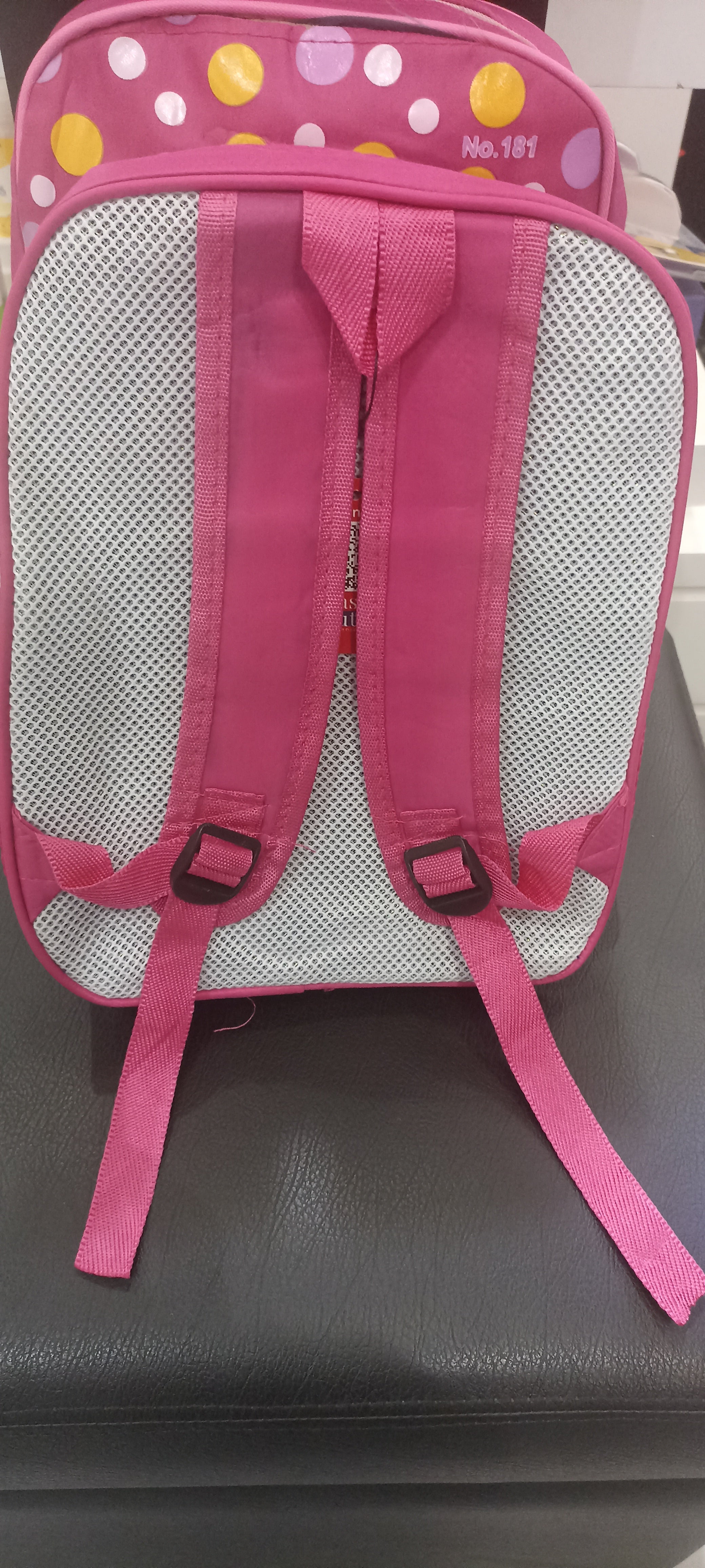 Pink kids backpack.