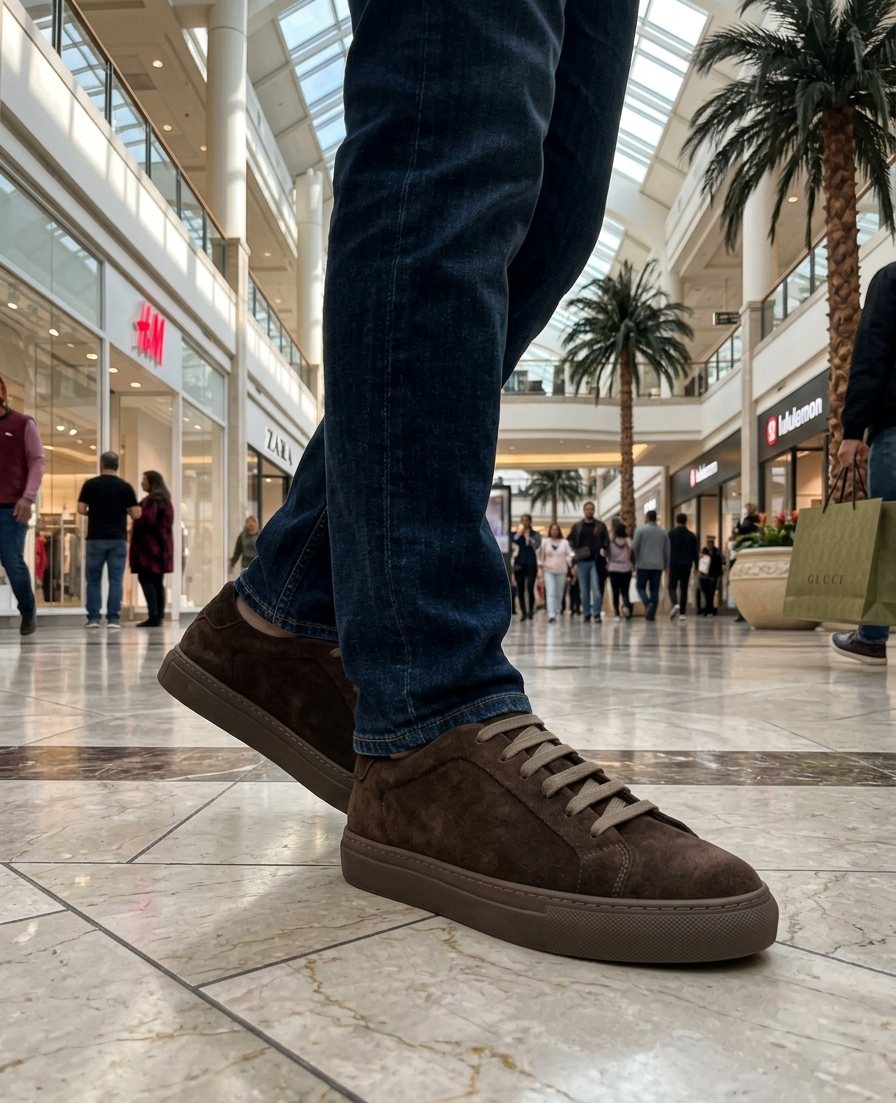 Massimo Dutti Men's Suede Sneakers Lace-Up Brown