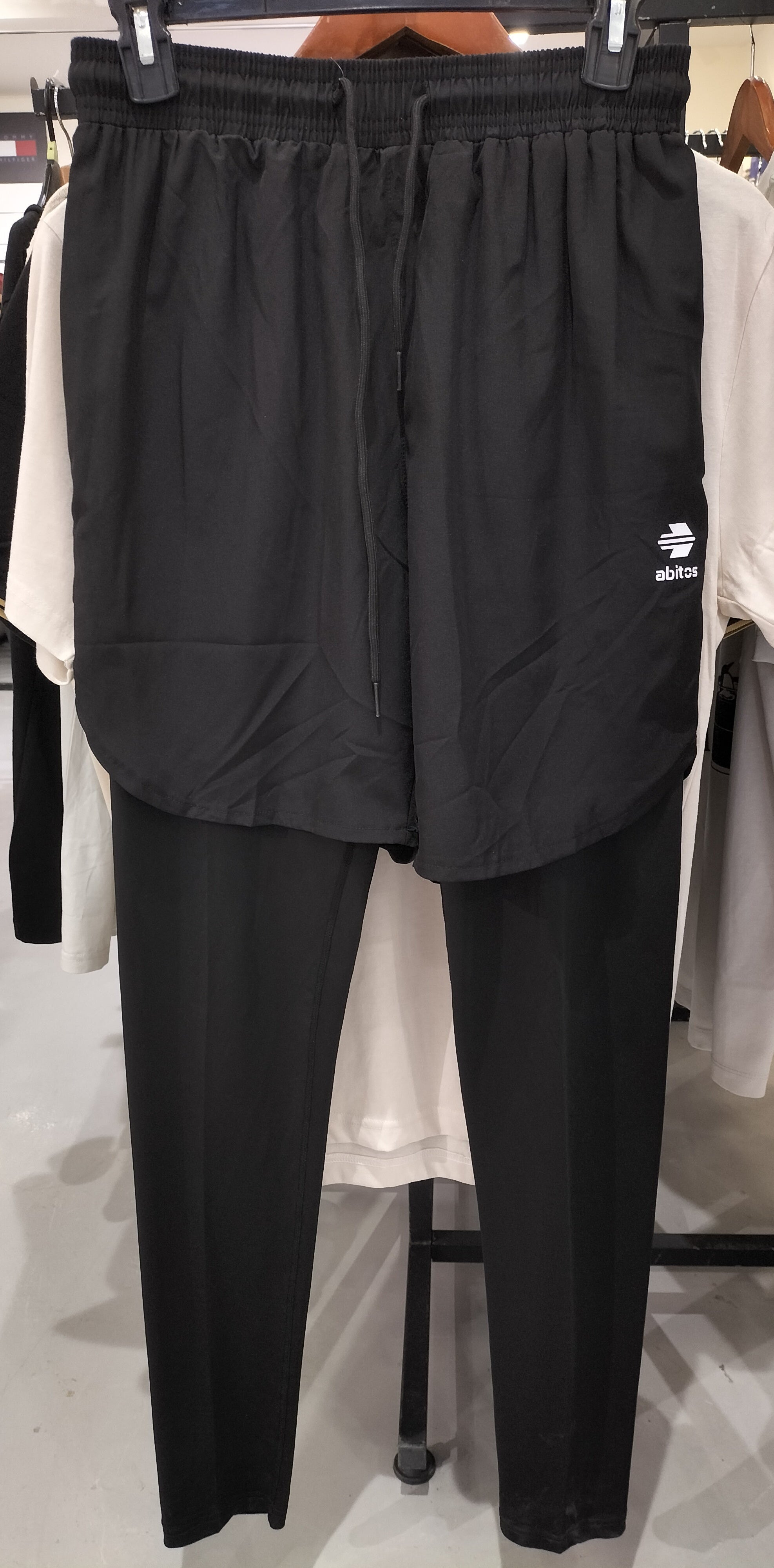 Abitos Black Training Shorts with Black Compression Leggings
