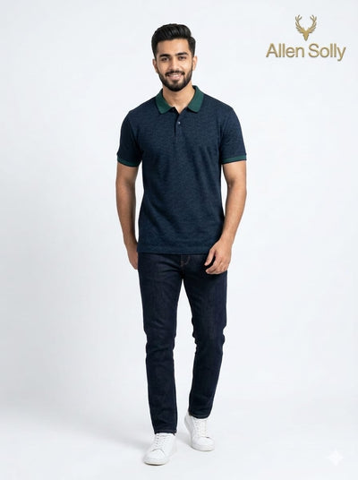 Allen Solly Men's Premium Slim-Fit Patterned Polo Shirt – Deep Navy & Forest Green